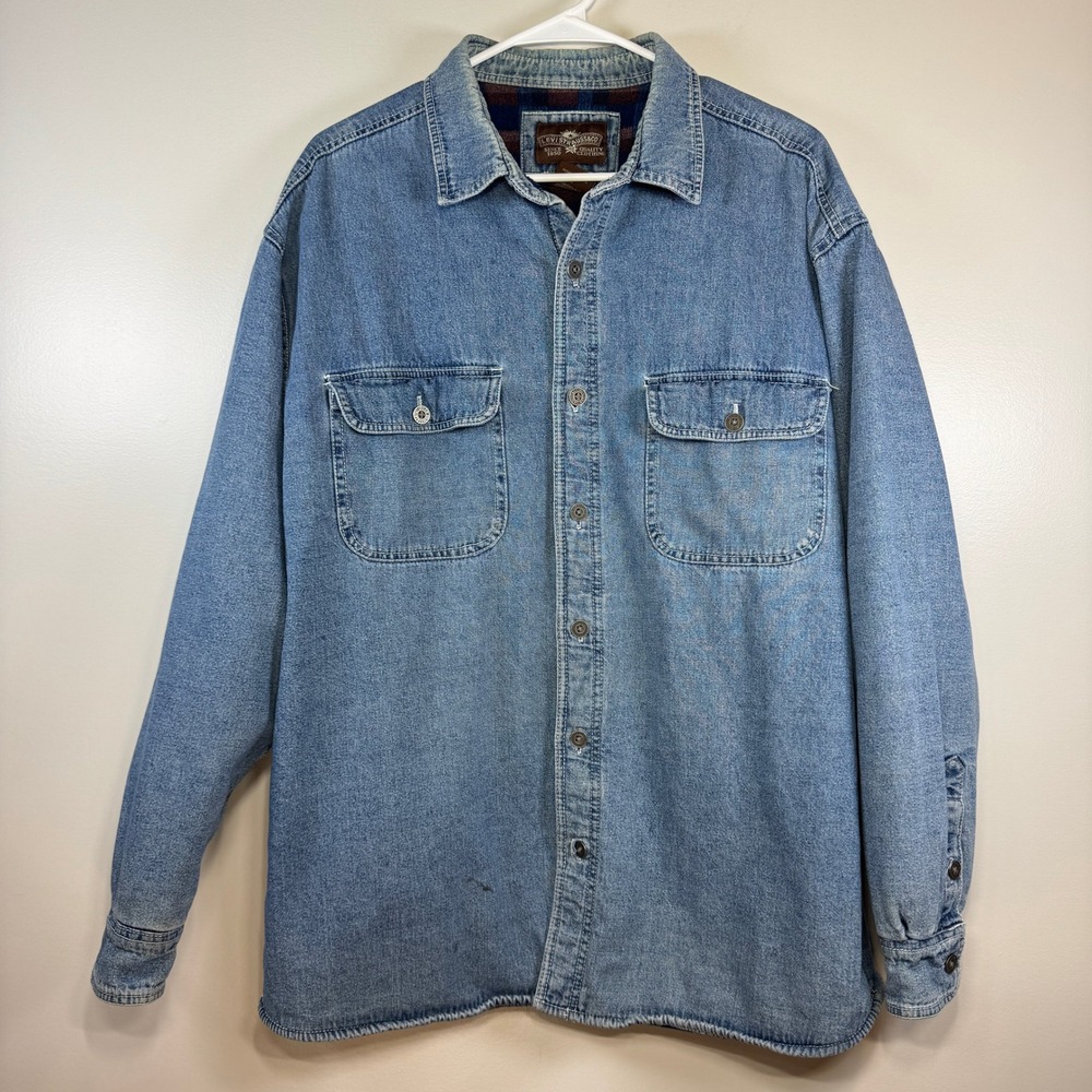 Levis Denim Shirt Jacket Mens L Blue Quilted Fleece Lined Button Front RN 103480